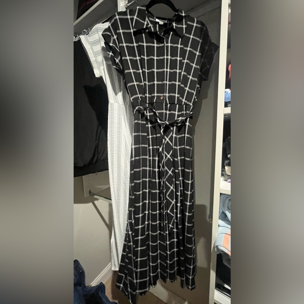 Calvin Klein Black and White Sleeveless Wrap Maxi Dress
